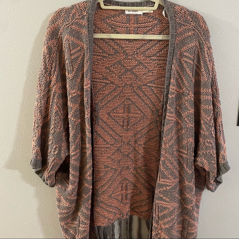 Blu pepper short sleeve fringe cardigan/kimono